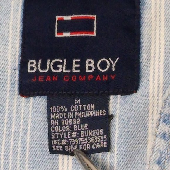 Bugle Boy Short Sleeve Premium Denim Medium Pearl Snap Shirt Blue Jean BB77 Patc - Picture 3 of 9